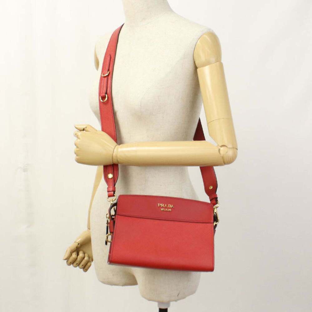 PRADA Red Leather Saffiano Shoulder Bag - Picture 9 of 9